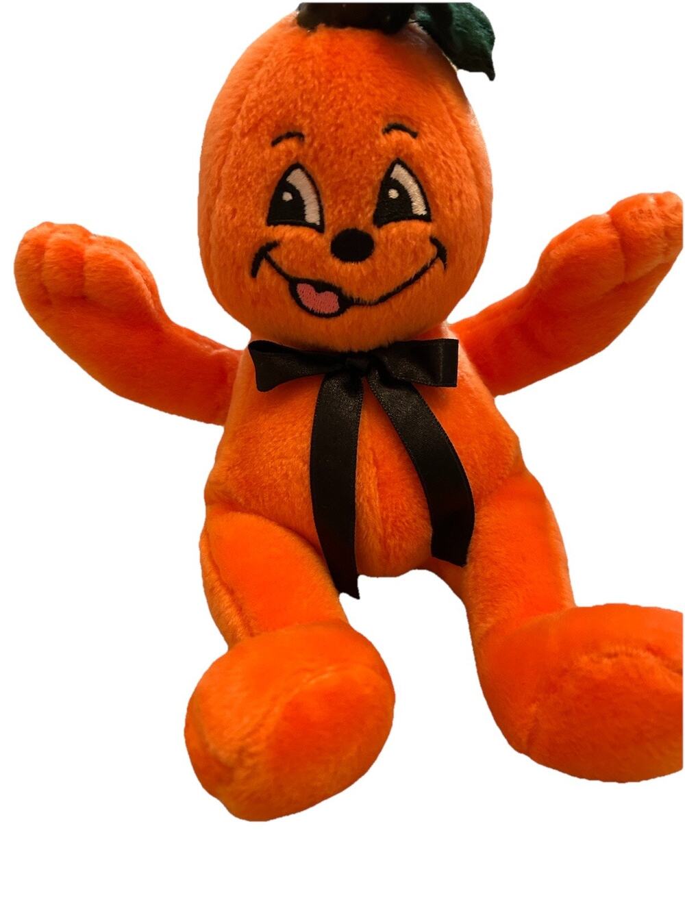 VTG Pumpkin Jack O Lantern Stuffed Plush Halloween Man Doll Tongue Out 2000s Y2K